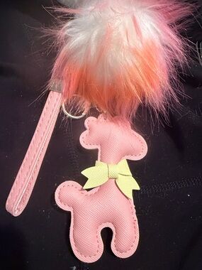 Pink giraffe Keychain with Yellow Bow keychain. Perfect for diaper bag’s